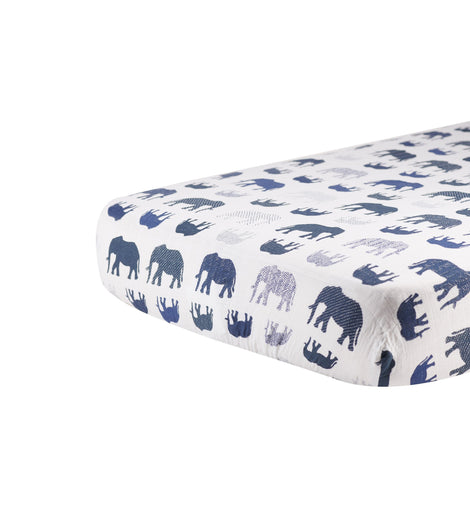 Blue Elephant Cotton Muslin Crib Sheet